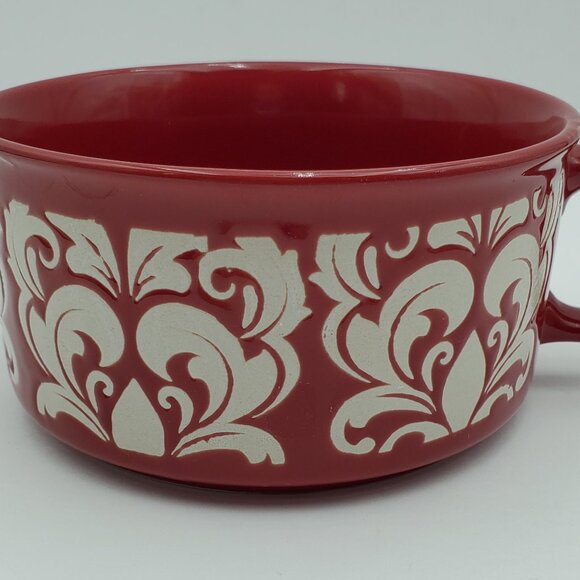Cook's Essentials Red Soup Mugs Etched White on Red Chili Chowder Bowls - Picture 9 of 9